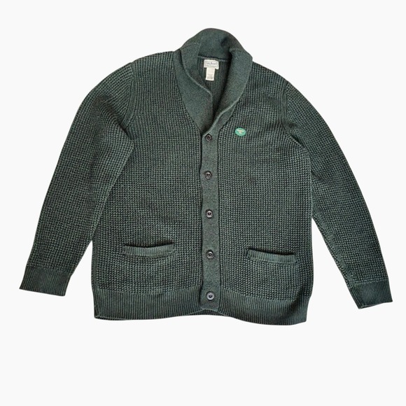 NWOT LL Bean Organic Cotton Waffle Knit Cardigan Shawl Neck Sweater. Sz XL Green - Picture 6 of 14